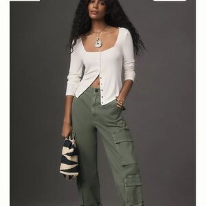 Maeve Square-Neck Button-Front Cardigan Top